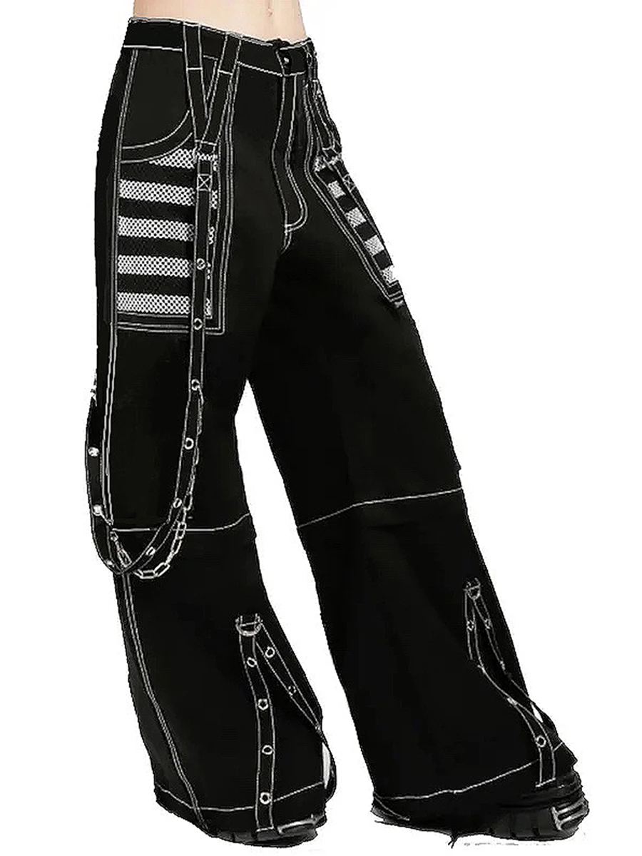 Women Cargo Jeans Striped Zipper Button Closure Loose Casual