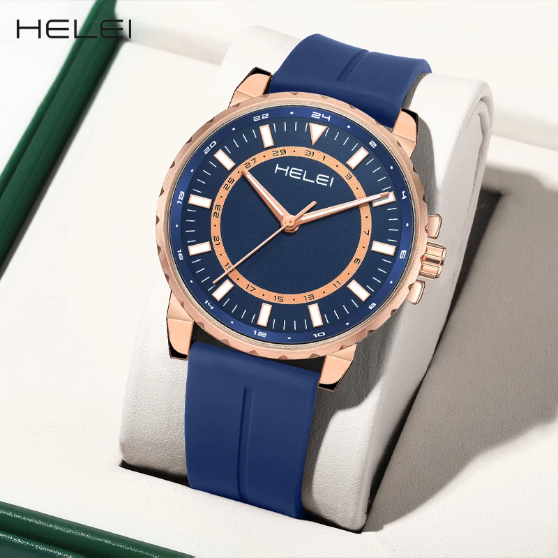 HELEI2024 Original Luxury Brand Men's Quartz Watch Waterproof Silicone Classic Fashion Quartz Wristwatch Gift For Men