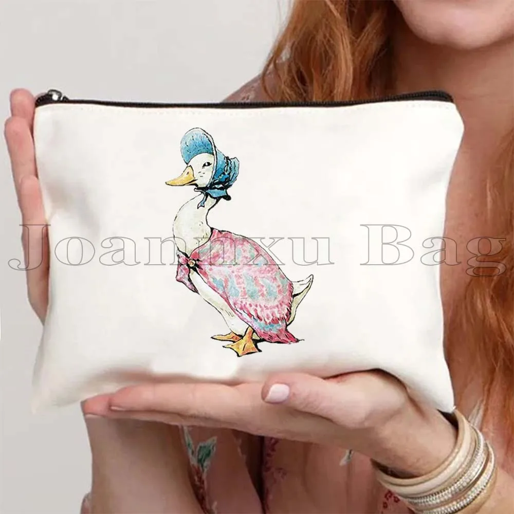 Cute Beatrix Potter Cartoon Peter Rabbit Anime Duck Carrots Kawaii Animal Canvas Cosmetic Makeup Toilet Bag Pencil Case Pouch 5