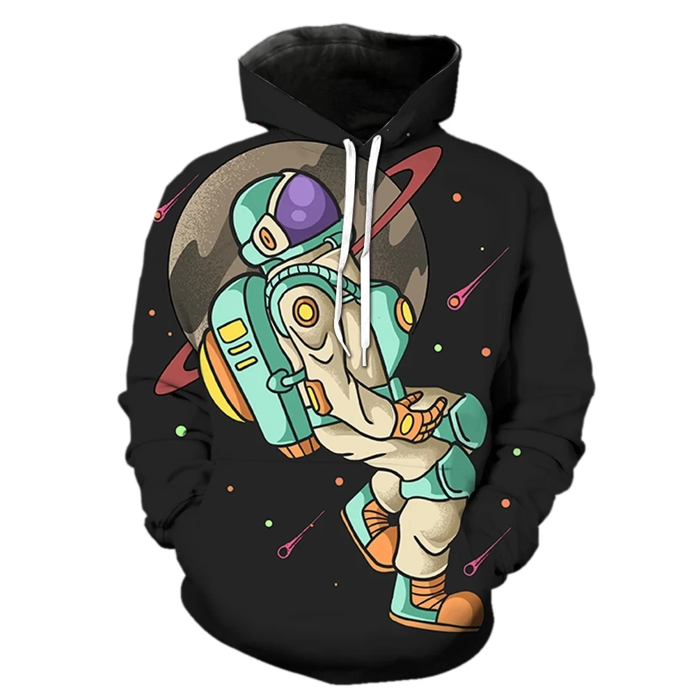 Autumn and Winter Fashion New Space Man Fun Printed Hooded Pullover for Men's Large Sports Long sleeved Clothing Sweater XXS-6XL