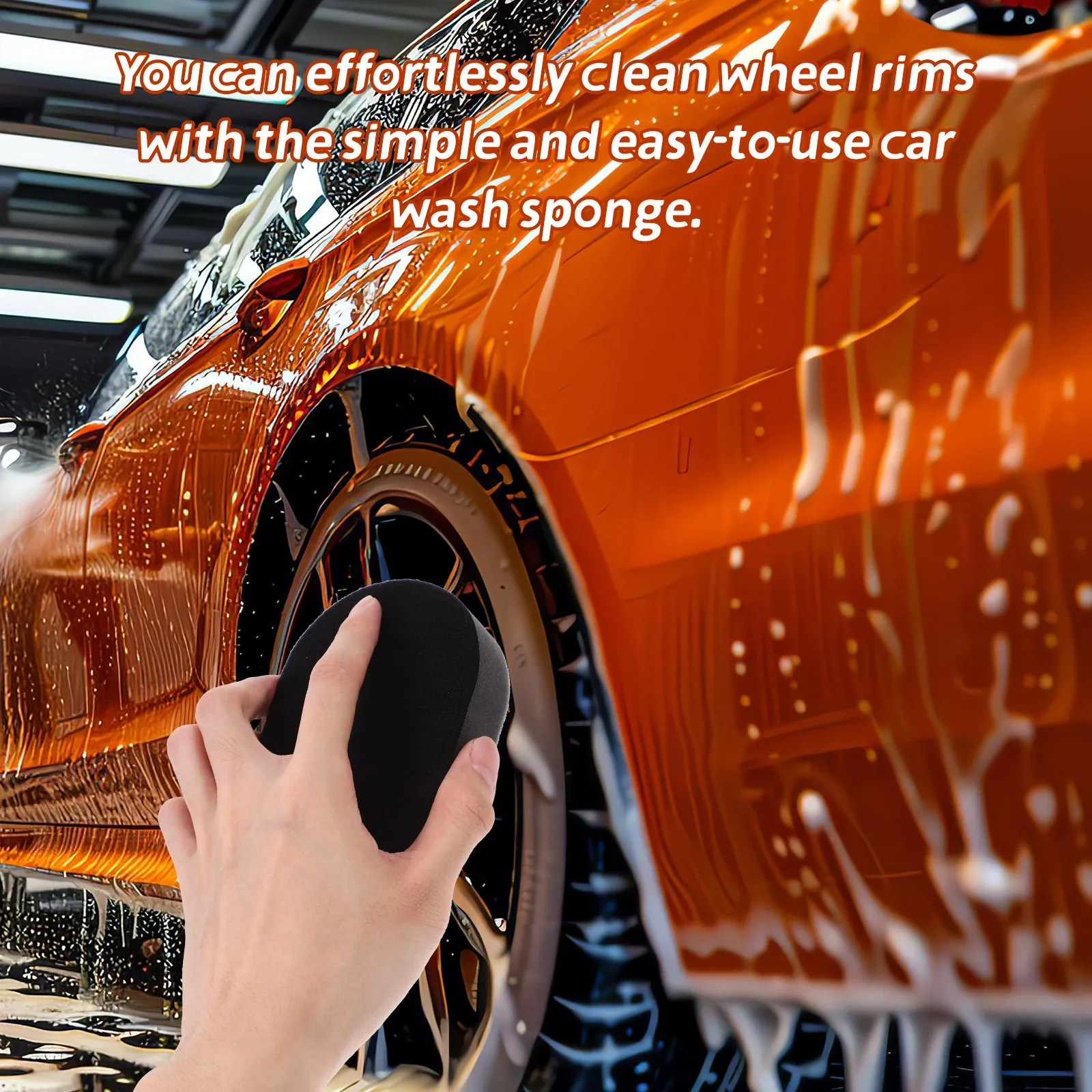 세차용 스펀지 - 교체 가능한 손잡이 디자인, 강력하고 부드러운 스펀지, 림 및 차량 전체 세척에 이상적