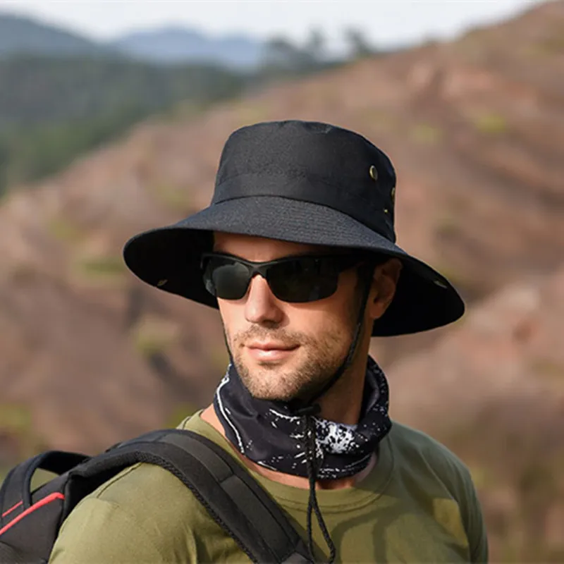 Men Bucket Hats Outdoor Sun Hat Women Summer Hiking Hat Big Brim Breathable  Hat Anti UV Sunscreen Male Fisherman Hat Cap Black - AliExpress