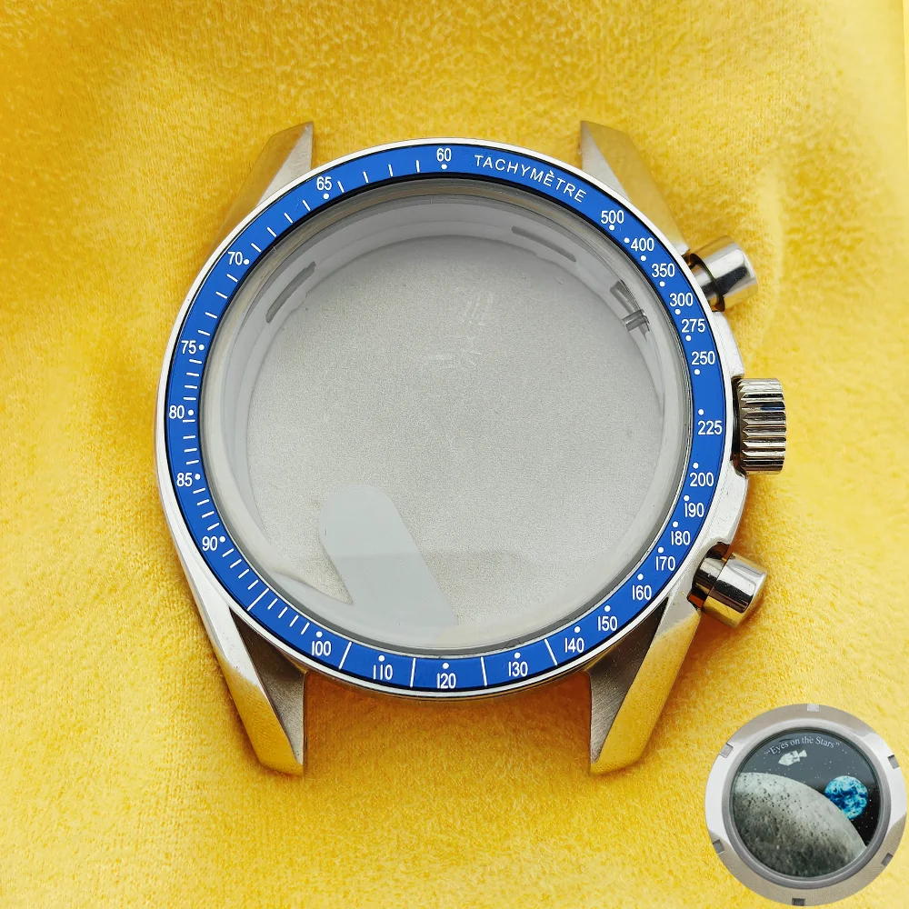 Moon Pattern Stainless Steel Chronograph Watch Case, 39.7mm