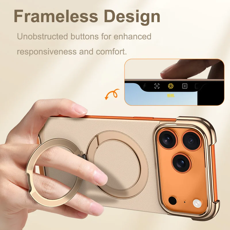 Luxury Leather Ultra Thin Frameless Magnetic Case with Metal Bracket