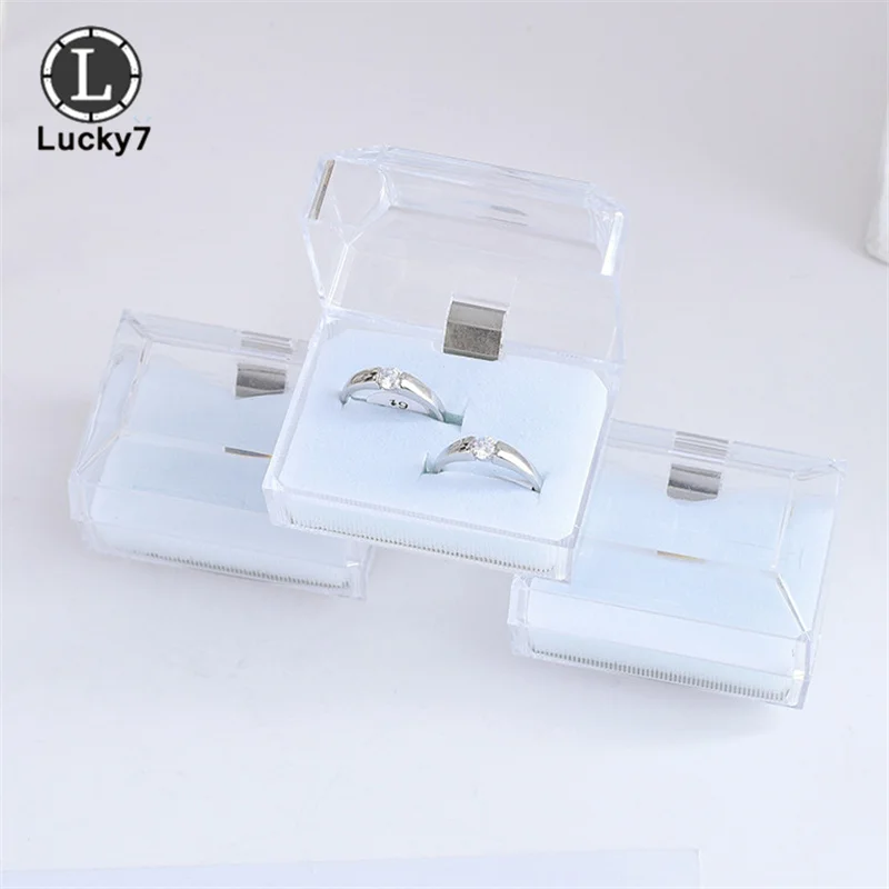 

Clear Plastic Acrylic Couple Ring Box Clear Plastic Stud Earring Box Jewelry Box Wedding Engagement Ring Box