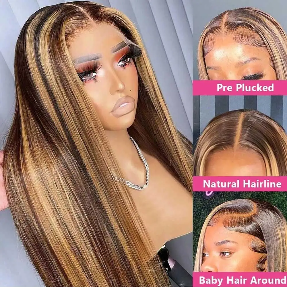 Highlight Wigs Colored Straight Lace Front Human Hair Wigs For Women Honey Blonde Straight 13x4 Hd Lace Frontal Wigs Human Hair 3