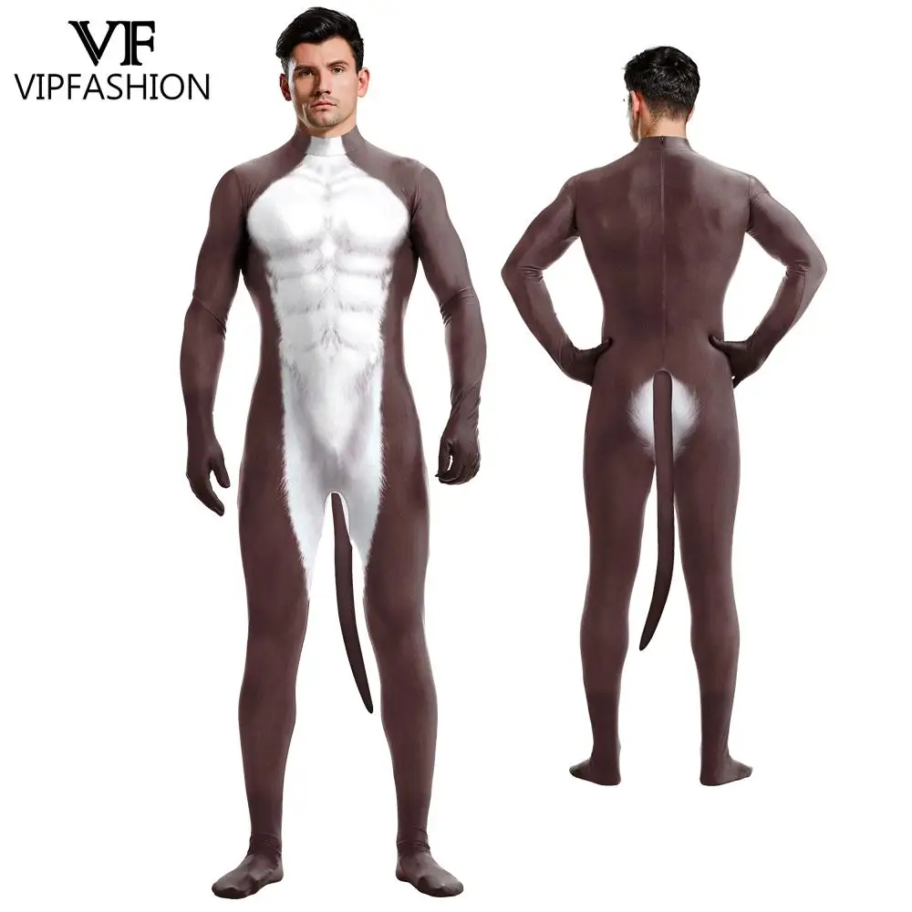 

VIP FASHION Unisex Full Cover Elastic Party Bodysuits Creative Cosplay Animal Huskies Donkey Zentai Catsuit Costumes with Tail