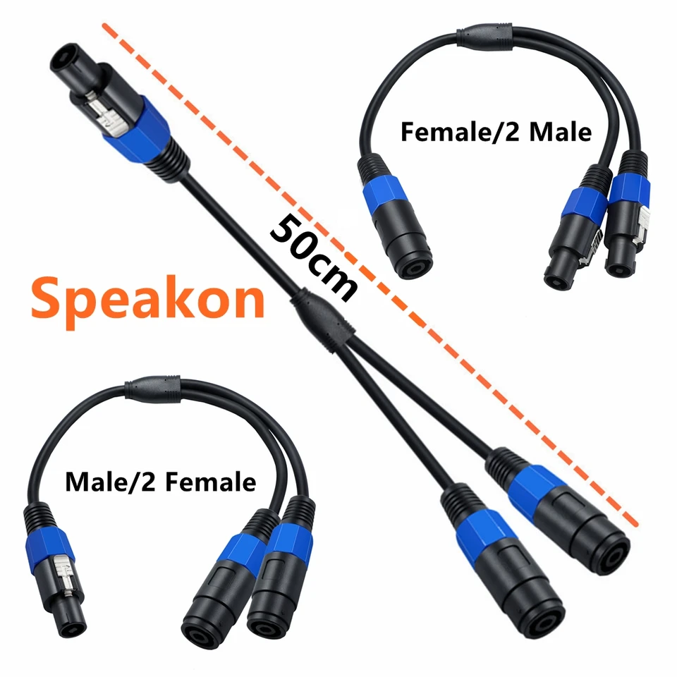 Cavo Splitter Speakon Gissroys 1 Maschio A 2 Femmine - 0,5 M, Per Collegare Più Altoparlanti, DJ E Audio Professionale