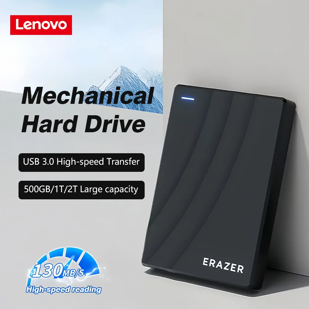 Портативний зовнішній жорсткий диск Lenovo HDD 500 ГБ/1 ТБ USB 3.0 Високошвидкісний накопичувач 150 МБ/с Сумісний для ПК Ноутбуки Телевізор PS4 Xbox