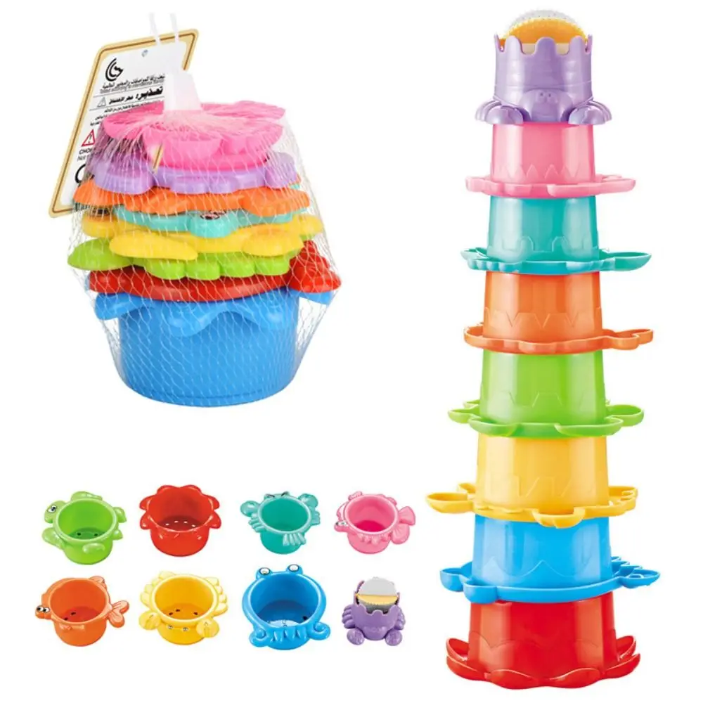 Cartoon Bear Stacking Ring Tower Building Block Montessori Stacking Nesting Circle Toy Early Education Plastic Cement