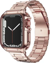 Elegant Stainless Steel Watch Strap with Shockproof Case - 49mm (Rose Golden)
