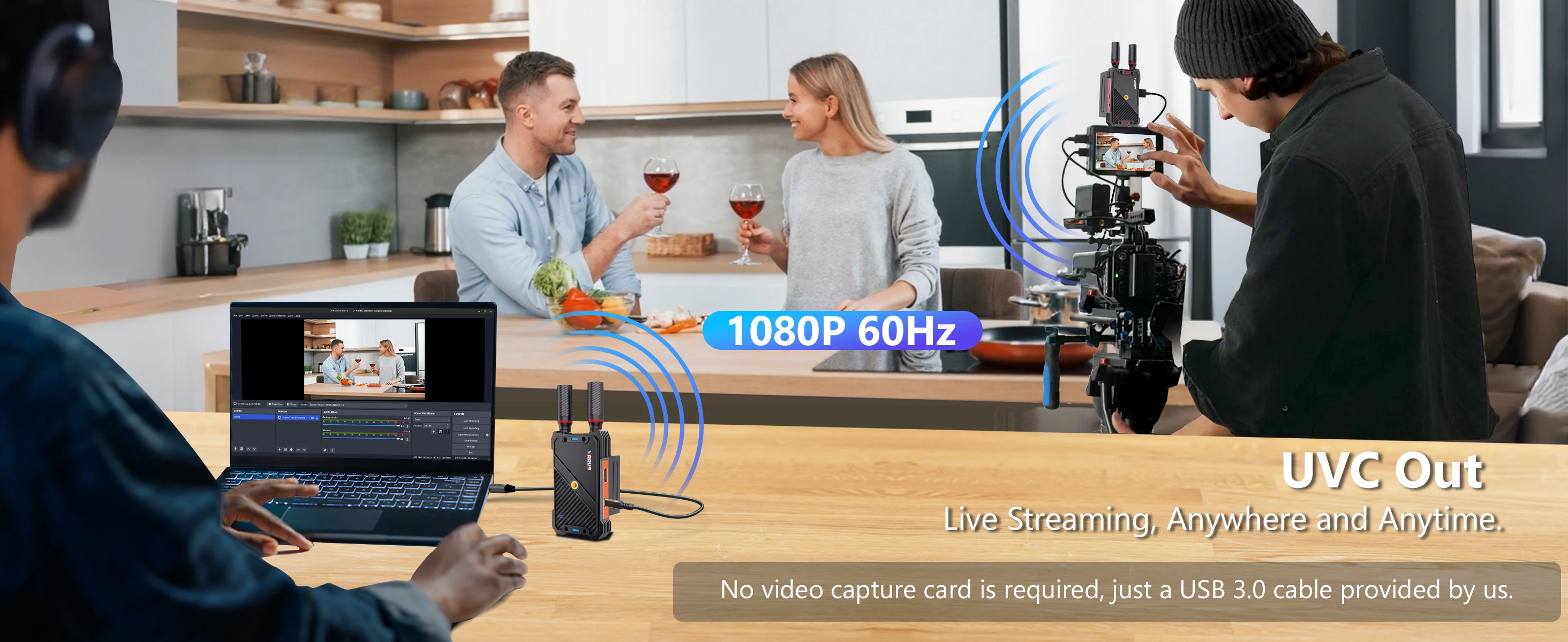 400M Wireless HMDI Video Transmitter and Receiver 1080P with UVC for Camera Lapt
