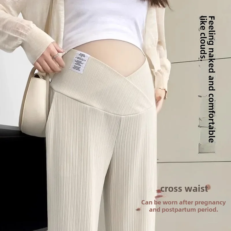 Autumn 2023 New Maternity Pants Low Waist Bell Bottoms Casual Trousers For Pregnant Women Spring Autumn Outer Wear 3