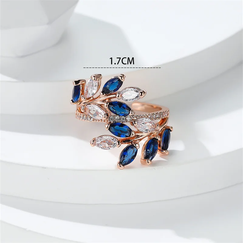 Marquise Cut Multicolor Zircon Leaf Ring in Rose Gold Boho Style
