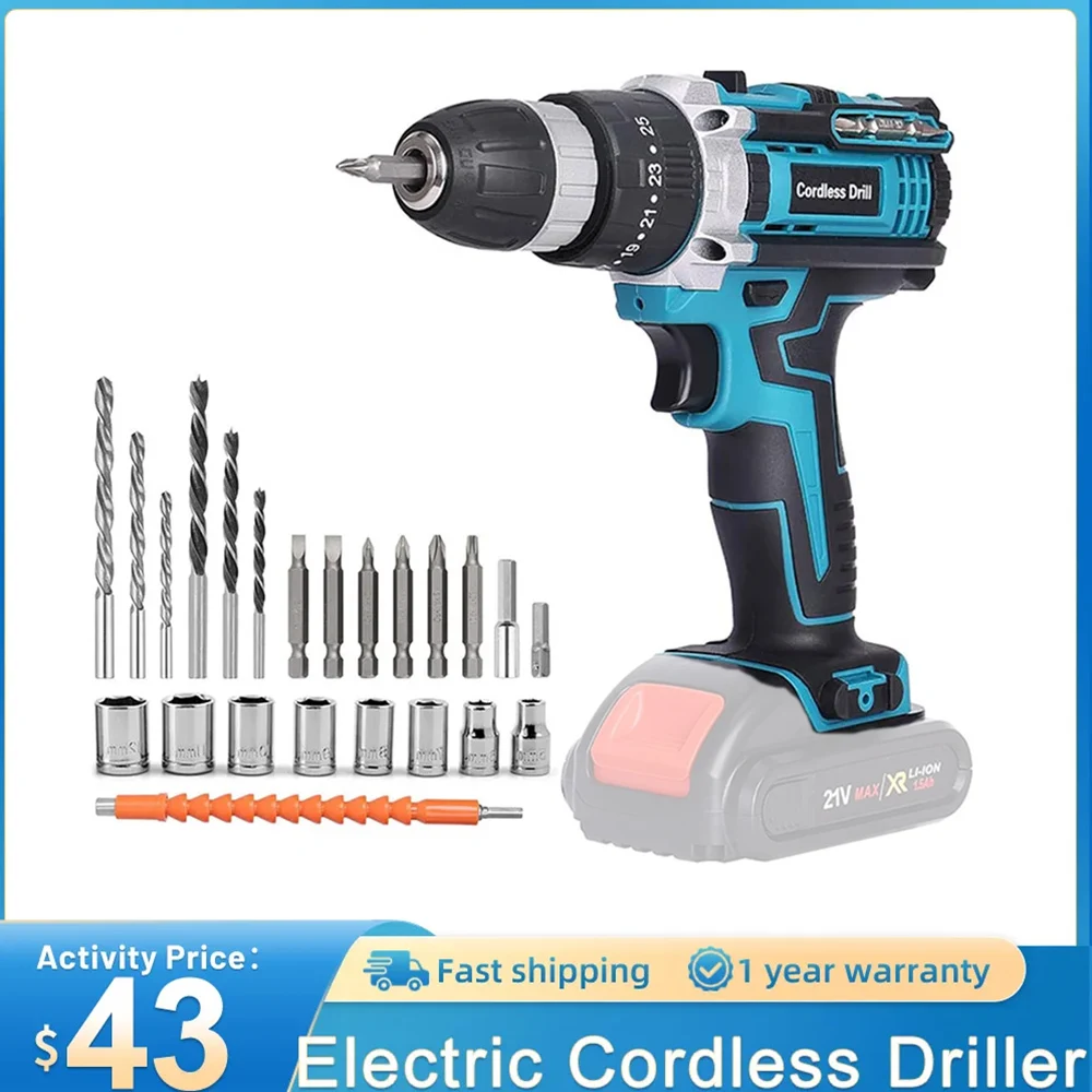 

Electric Drill Cordless Driller Driver 35Nm Torque 21V Impact Drill Screwdriver Battery Electric Power Drill Set Tools For Home