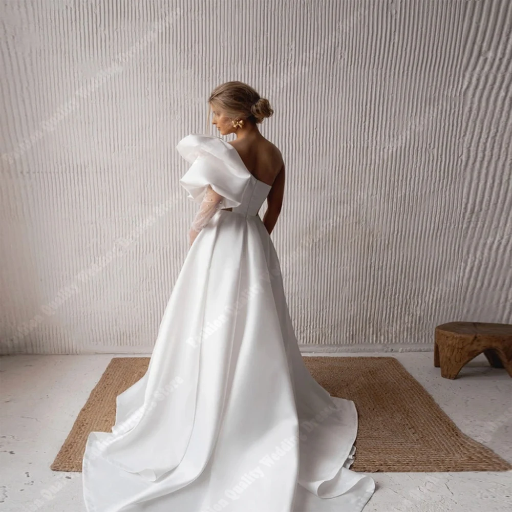 Minimalist Wedding Dresses Sweetheart Sexy V-Neck Sleeveless Appliques Princess Bride Gown Sexy Fork Vestido De Novia Customized 2