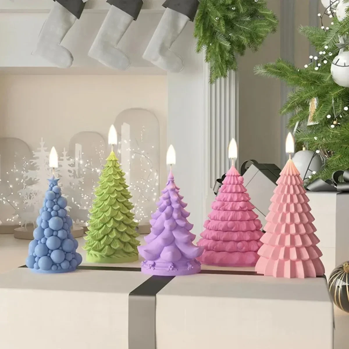 3D Christmas Tree Candle Silicone Mold Handmade Soap Plaster Resin Baking Tools Party Cake DIY Decompression Toy Making Kit
