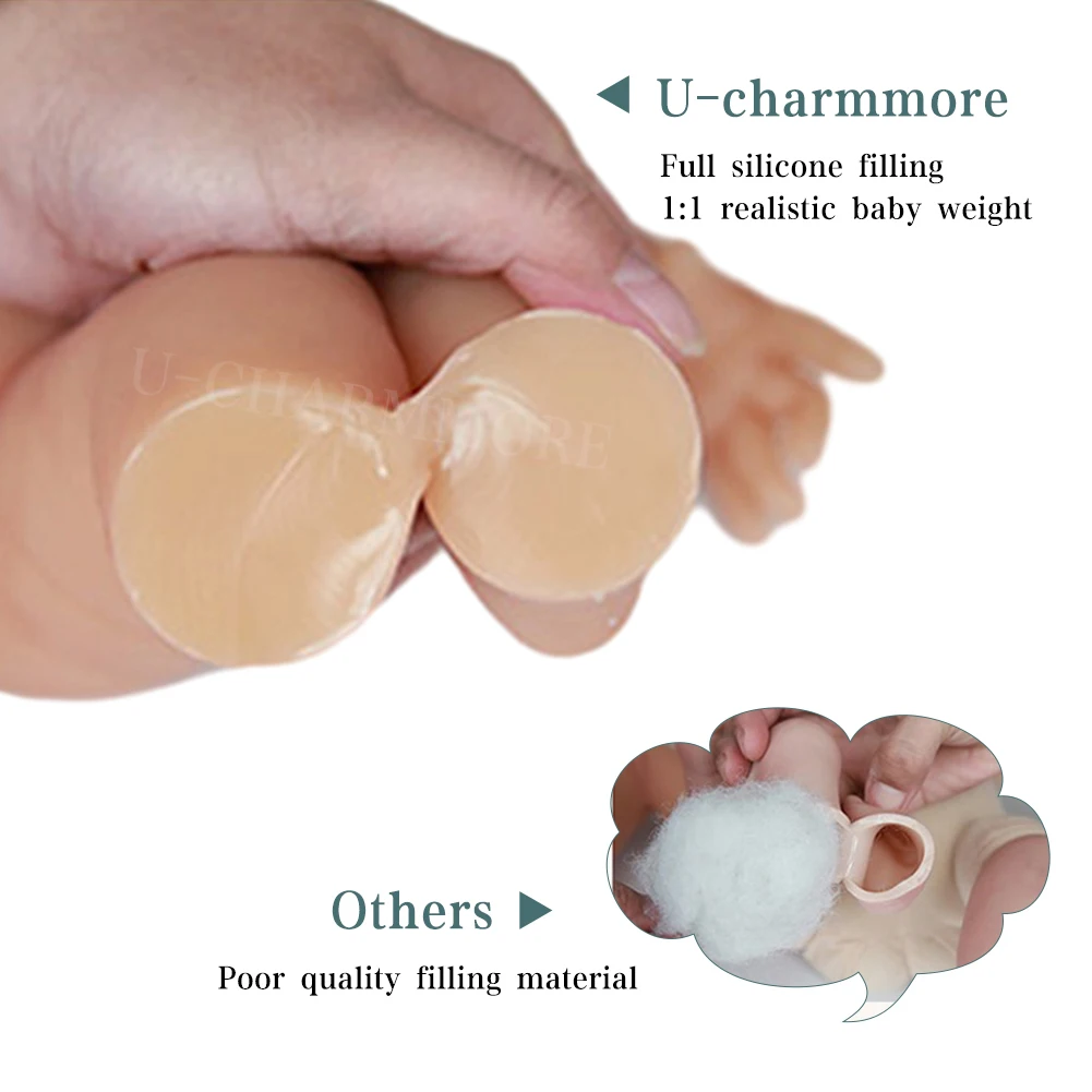 U-charmmore 전신 실리콘 베베 다시 태어난 인형, 부드러운 인형, 현실적인 소녀 아기 DIY 빈 장난감, 14.5 인치, 1.6kg