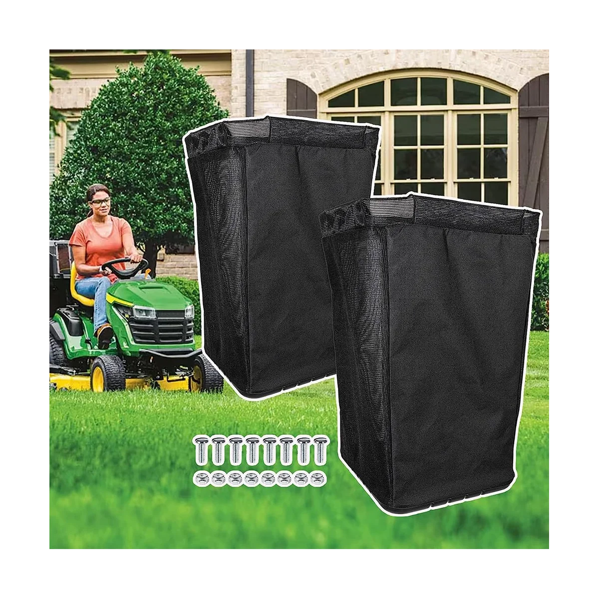 

AM101602 Lawn Mower Grass Bag Replacement for John Deere 100 Series L110 X110 125 D100 LA120 Z225 Z245 Z425 Z445 , 2PCS