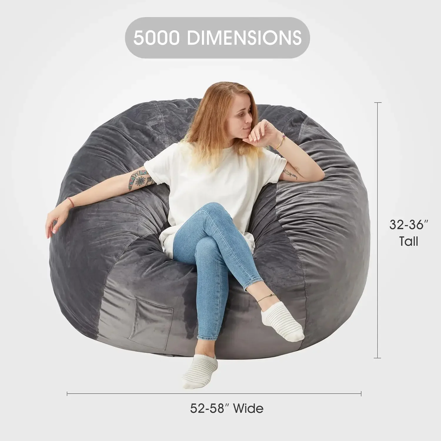 Homguava Bean Bag Chair: Large 5' Bean Bags with Memory Foam Filled, Large Beanbag Chairs Soft Sofa with Dutch Velet Cover-56&times;