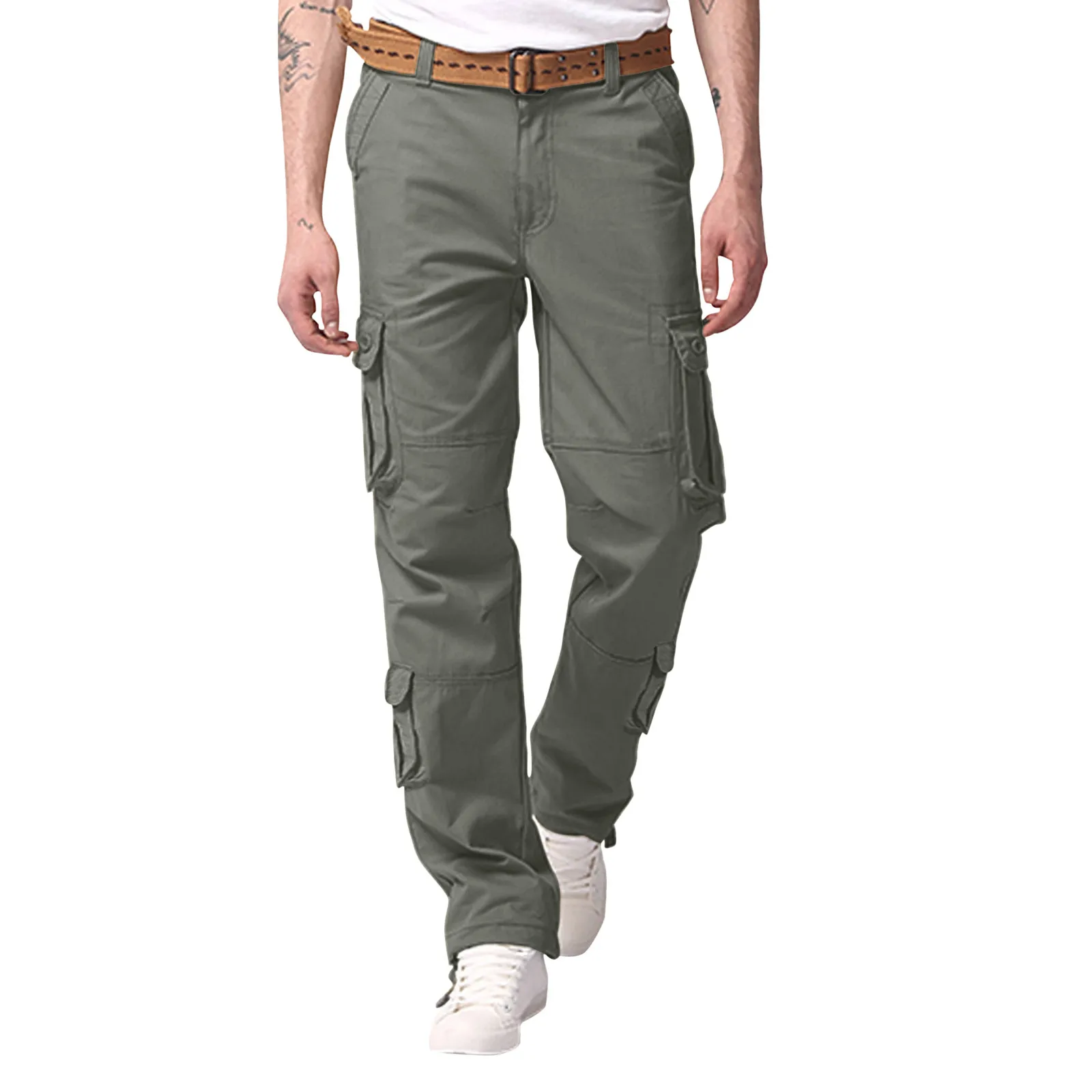 

Mens Loose Casual Multi Pocket Straight Solid Color Outdoor Overalls Trousers Trousers Harem Pants Streetwear Wide Leg Pants