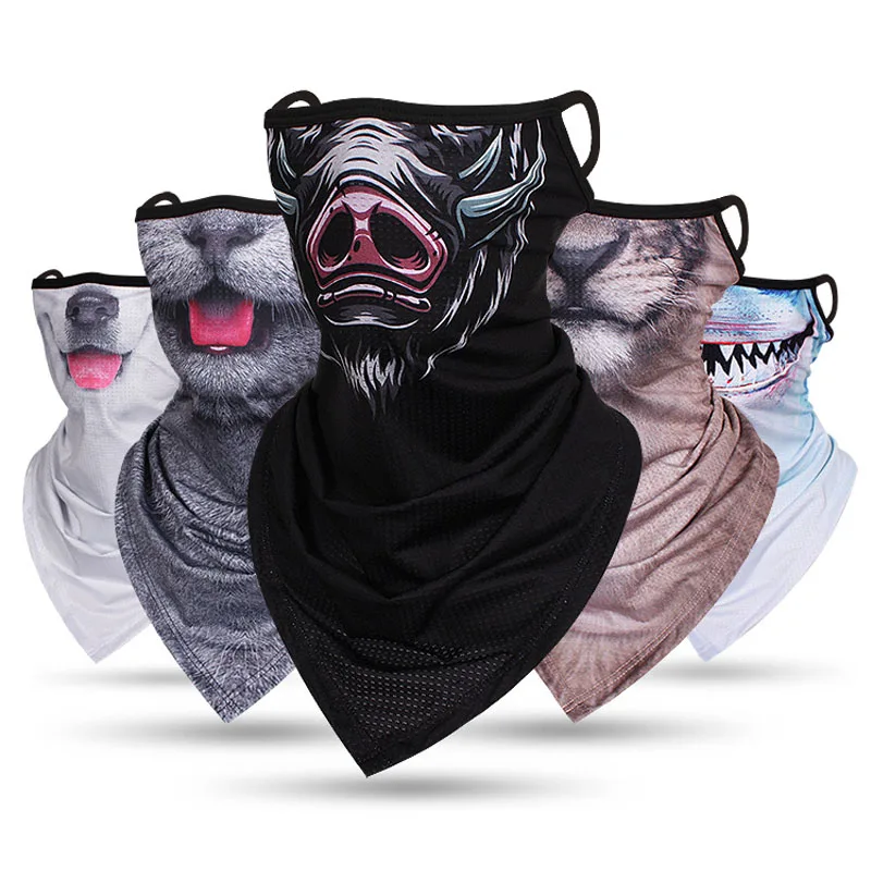 

Ice Silk Hiking Cycling Half Face Mask Sports Bandana Animal Pattern Summer Triangle Scarf Hanging Ear Balaclava For Men Women