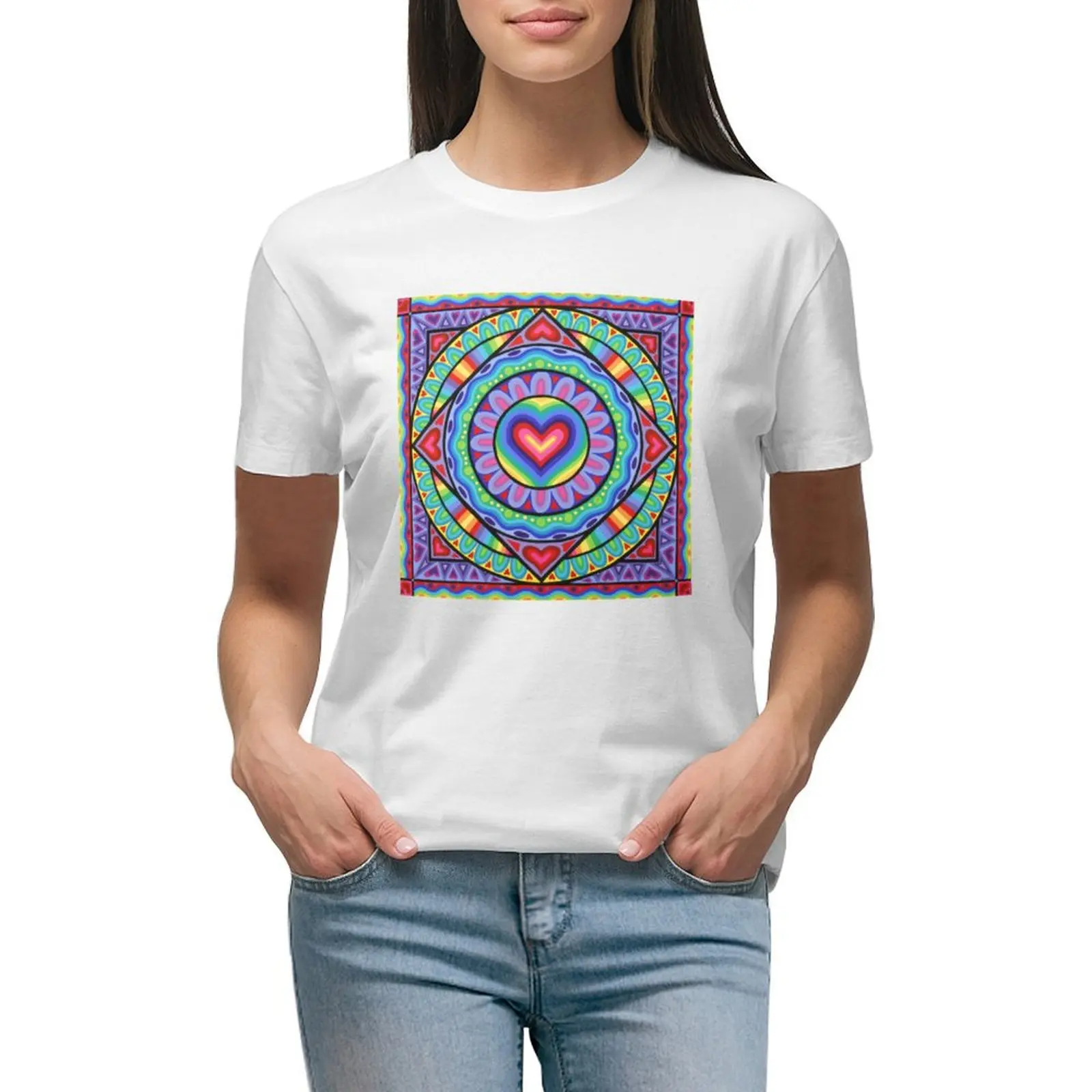 

Love Heart Mandala T-shirt animal print shirt for girls Aesthetic clothing Women's clothing