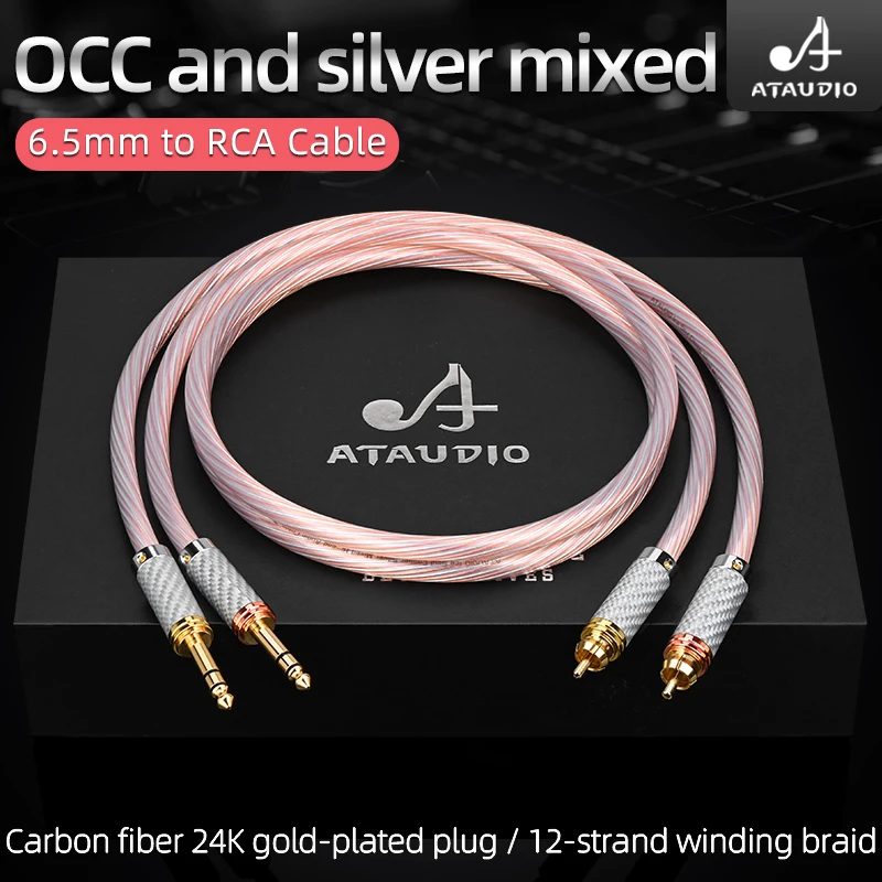 Hifi RCA  to 6.5 TS Cable High-performance OCC Silver Mixed Audio Cable Dual 6.35mm Male TRS to 2RCA Interconnect Cable