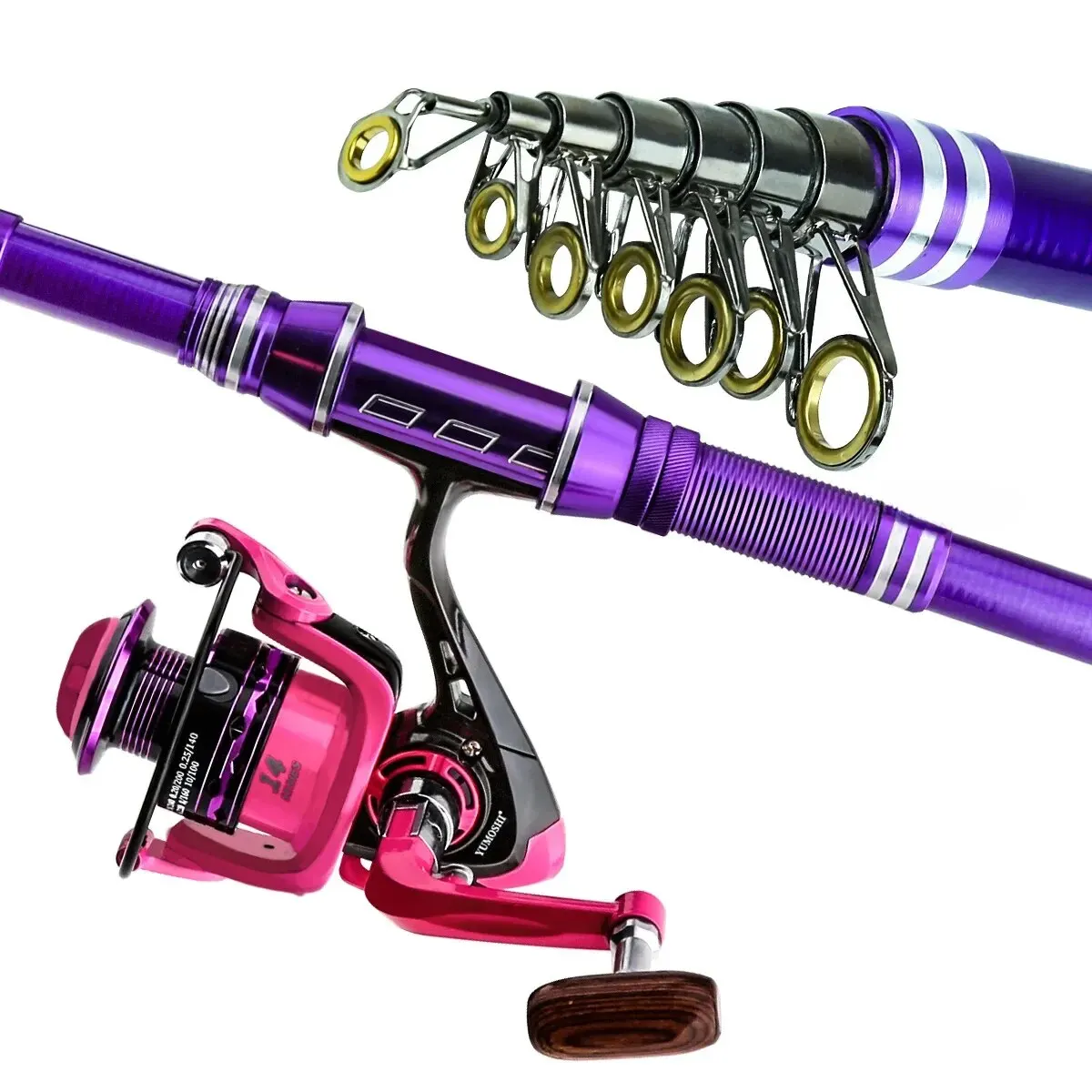 Women Pink Fishing Rod Combo Set Spinning Reel Fishing Tackle Kit