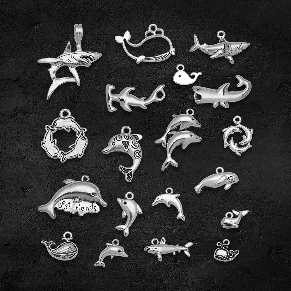 40 Pcs Mens Sterling Silver Necklace Earrings for Women Dolphin Pendant Keychain  Charms Bulk Keychains Jewelry Making Supplies Man 