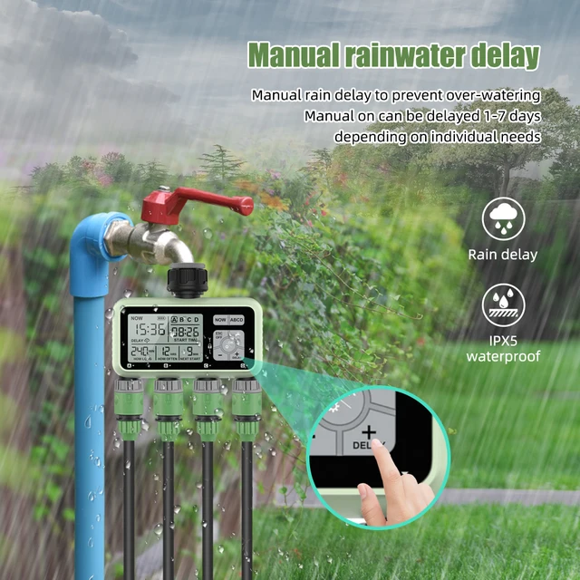 Digital 4 Outlets Watering Timer Auto/Manual Irrigator Drip Sprinkler Independent Control Water Valve for Garden Outdoor Yard 4