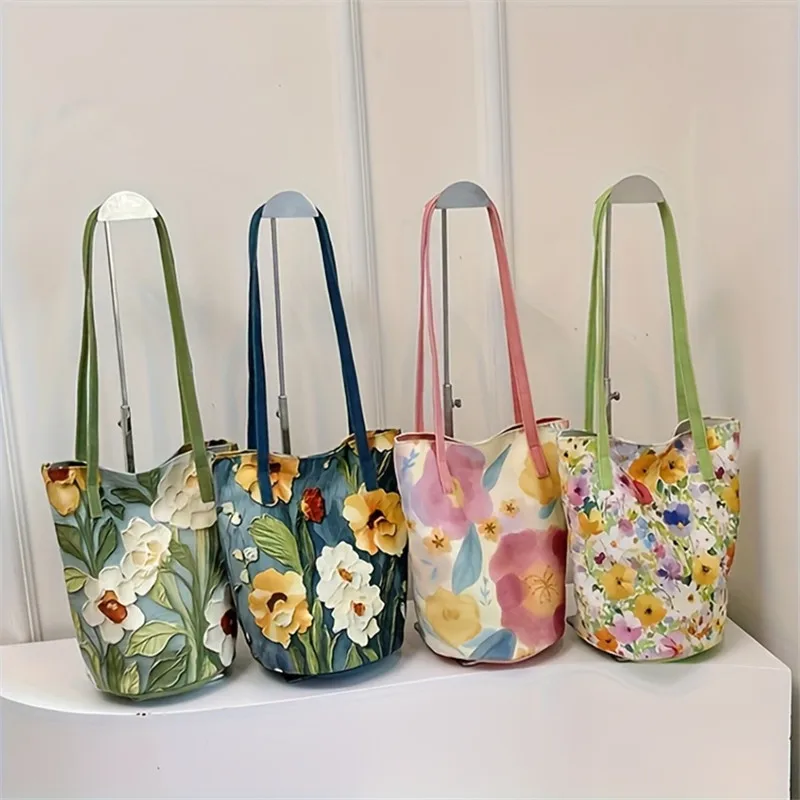 حقيبة دلو زهرية للنساء، حقيبة كتف كاجوال بتصميم زي...