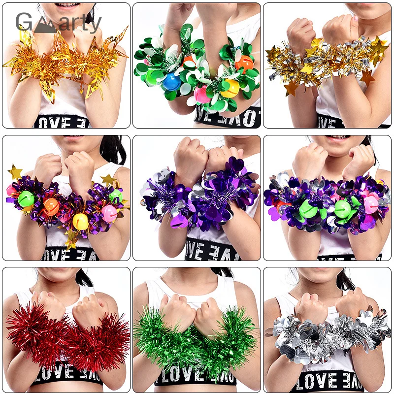 2Pcs Random Children's Glitter Dance Wrist Flower Cheerleaders Perform Handflowers Hand Bell Ring Kids Performance Props Toys