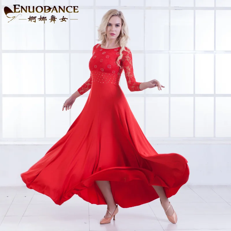 

1pcs/lot Modern Dance Dress Long Sleeve Ballroom Dancing lace patchwork dress Ballroom Dancing Waltz dress