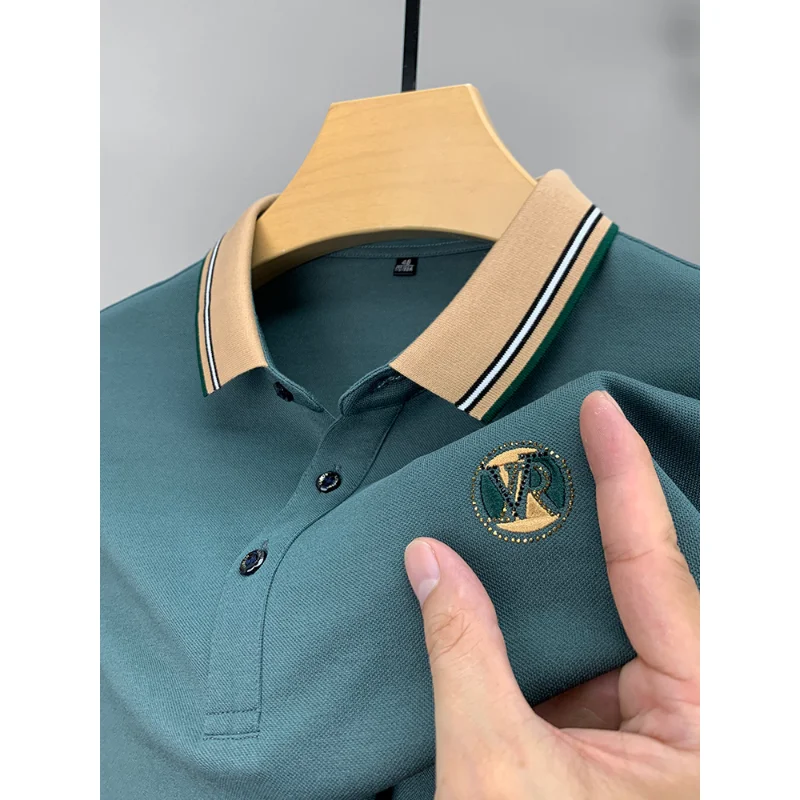 

Высококачественная Роскошная летняя футболка, новинка, рубашка-поло с длинным рукавом, футболка, деловой повседневный мужской топ с лацканами и вышивкой, Женский Топ