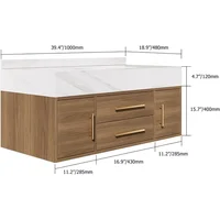 Modern 39" Floating Bathroom Vanity Set Stone Top Wall Mounted Bathroom Cabinet 2