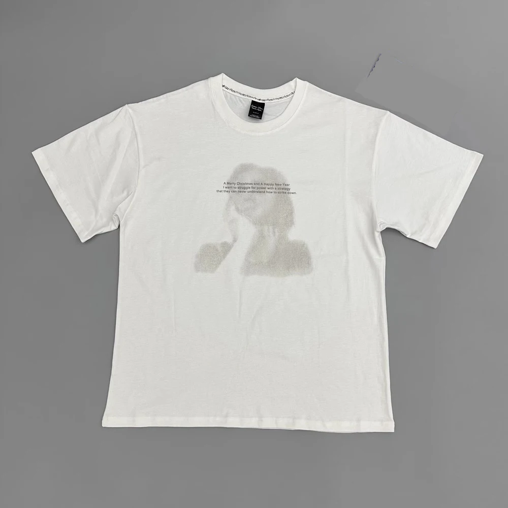 

2024 Number Nine slogan sketch printed short sleeved T-shirt vintage pure cotton T-shirt TX1049
