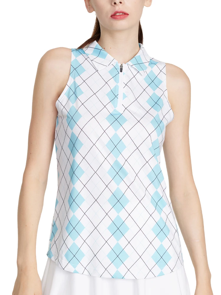 Summer Sleeveless Golf Shirts Outdoor Quick dry t-shirt for Women Zip Up Tops Spring Floral Printed sports shirt women T shirt
