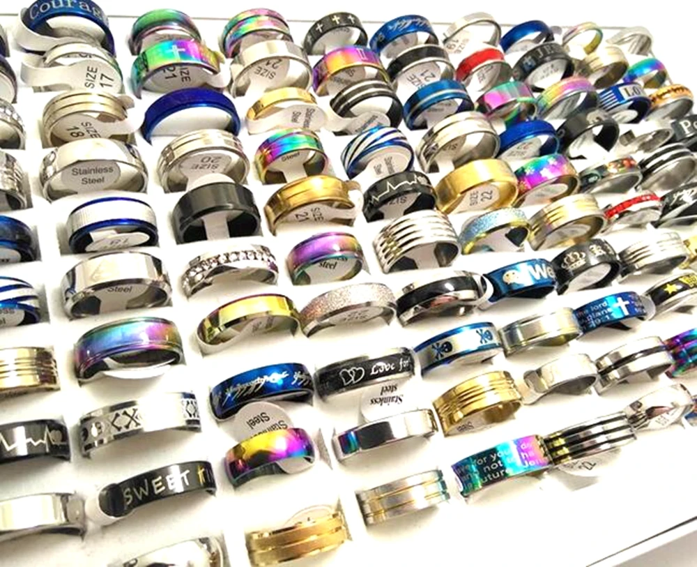 Wholesale Bulk Lots 100pcs Men Women Fashion Stainless Steel Rings TOP DESIGN MIX Wedding Engagement Band Ring Trendy Jewelry 6