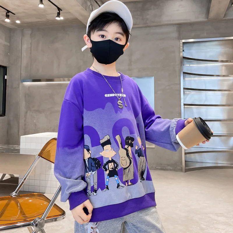

Kids Clothes for Teens Fashion New Autumn Winter Thick Warm Top Velvet Sweatshirt Cartoon Print Gradient Color Pullover 4-14 Yrs