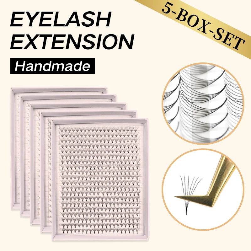 5-Box 600 Fan Xxl Mega Tray Matte Ultra Dark Premade Volume Fan Base A Punta Promade Fans Extension Ciglia