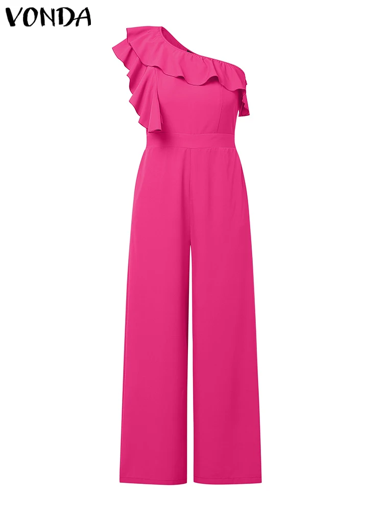 Plus Size 5XL VONDA Women Elegant Long Jumpsuits Party Rompers 2025 Summer Off Shoulder Ruffled Overalls Solid Wide Leg Pants 4