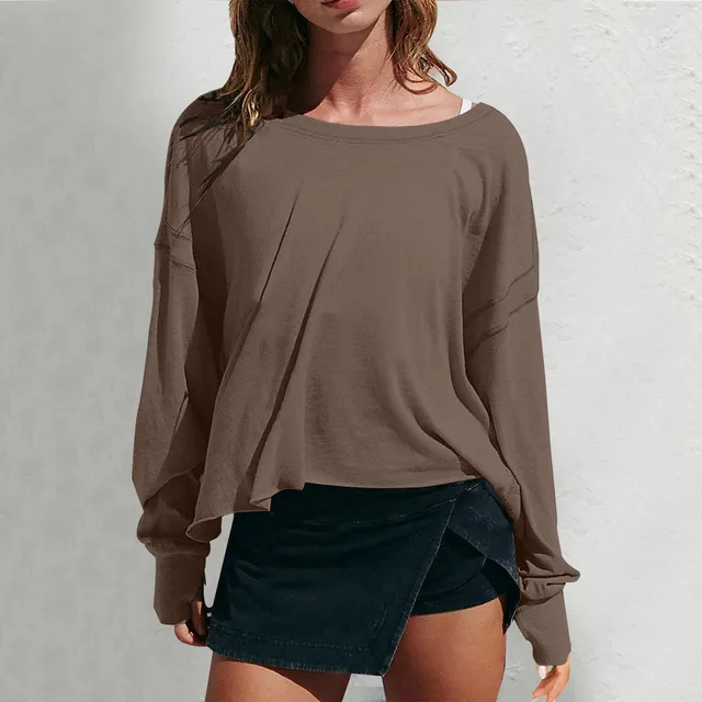 Womens Oversized Open Back Sweatshirts Long Sleeve Backless Shirts Cropped Off The Shoulder Crewneck Workout Tops 4