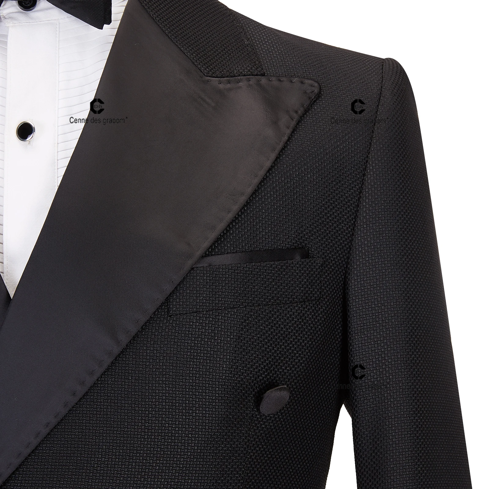 Cenne Des Graoom 2024 New Elegant Tuxedo Suits for Men Double Breasted Black Satin Collar Jacket Pant 2Pcs Set Wedding Evening 2