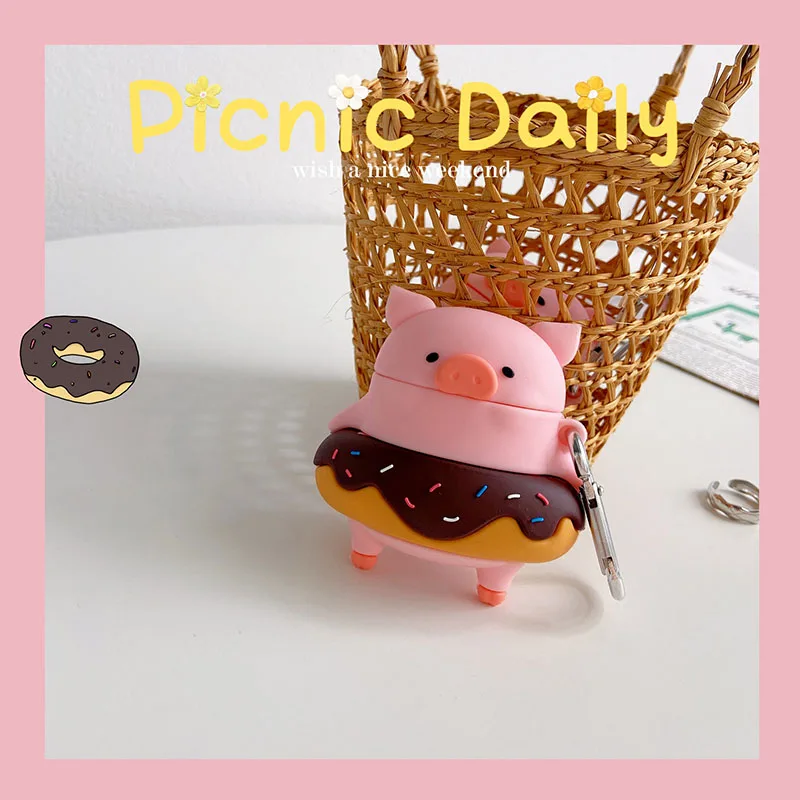 

Cute Cartoon Donut Pig Bluetooth Headset Cover for Airpods 1 2 Pro Silicone Airpods Case