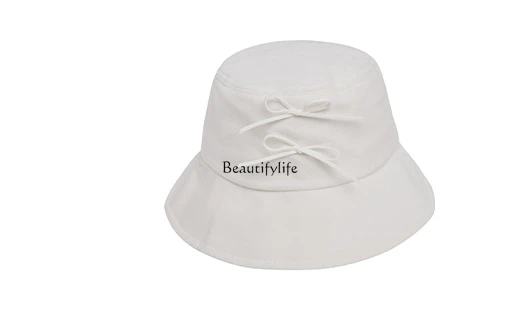 

White Bow Fisherman Hat Vintage Velvet Women's Spring and Summer Sun Protection Sun Hat