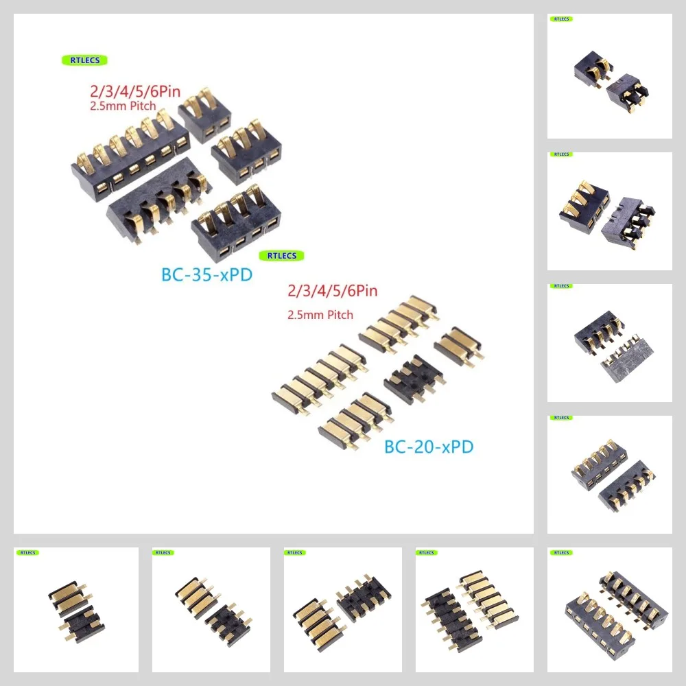 5 20Pcs Contatto Di Compressione A Molla Passo 2.5Mm 2 3 4 5 Connettore Maschio Femmina A 6Pin Batteria Ricaricabile A Montaggio Superficiale Flash Do