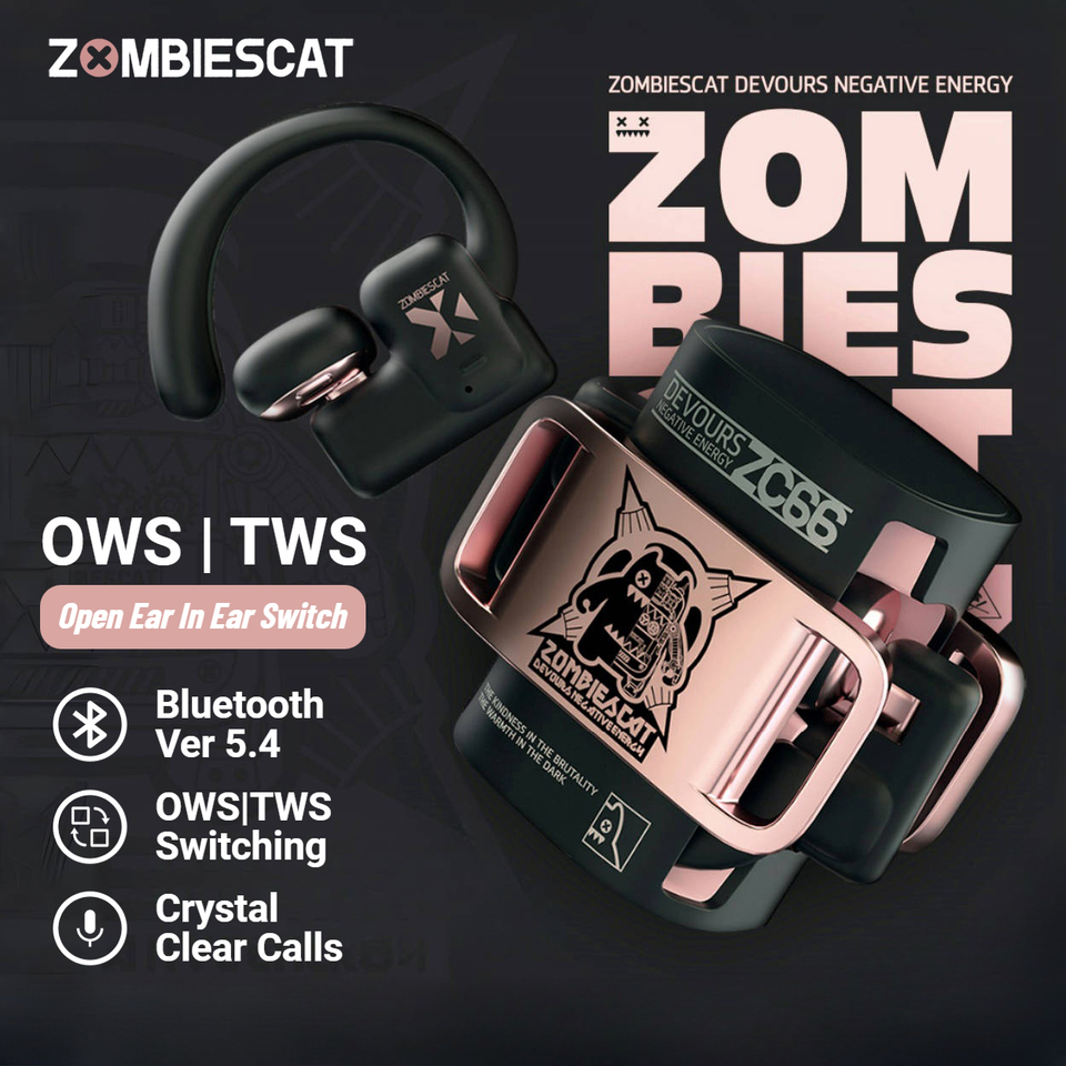 Zombiescat B9 OWS TWS Wireless Earphones Open Ear/In Ear Dual Functional Bluetooth 5.4 Earbuds with Mic Stereo HD Call Headphone
