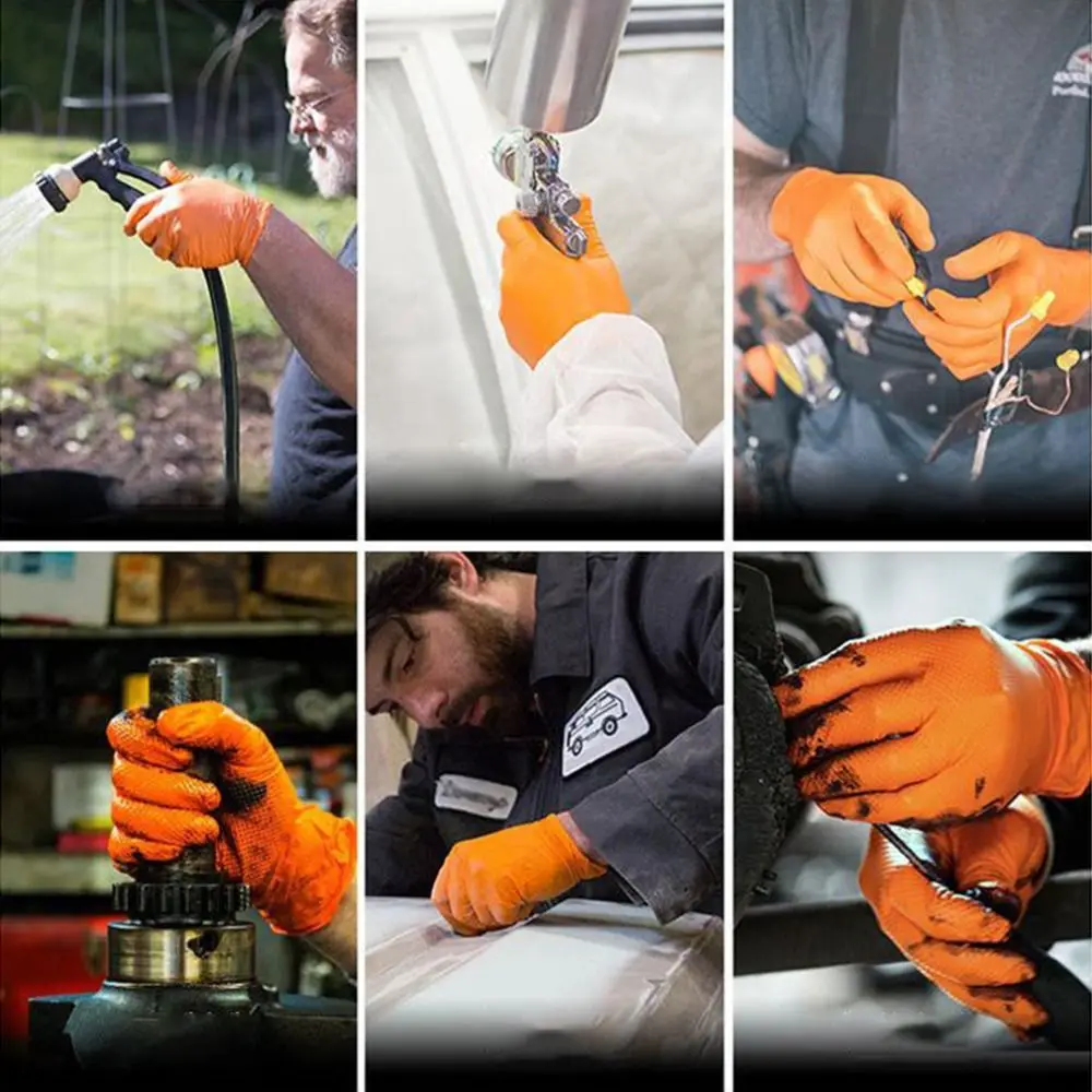 20Pcs Nitrile Auto Repair Gloves Antiskid Wear-Resistant Acid and Alkali Resistant Work Gloves Orange Black Household work gloves nitrile gloves protective gloves
