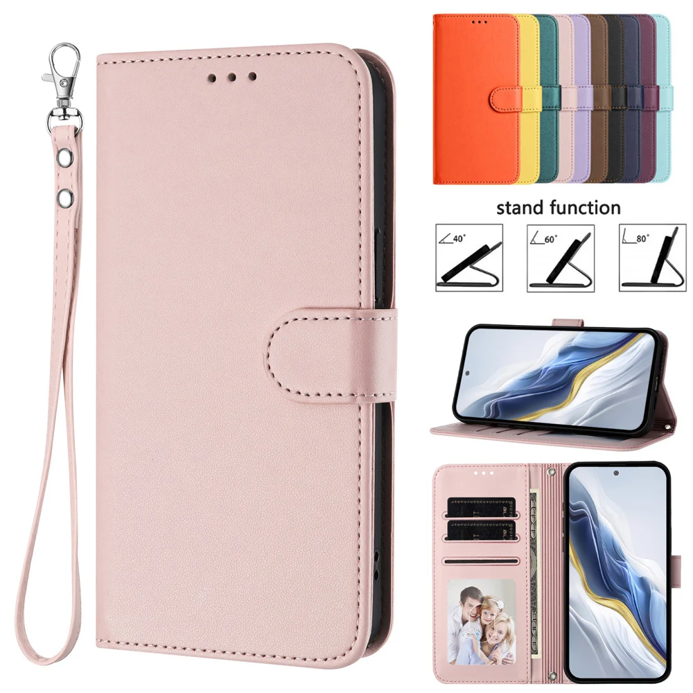 Luxury Solid-Color Leather Wallet Flip Case Cover